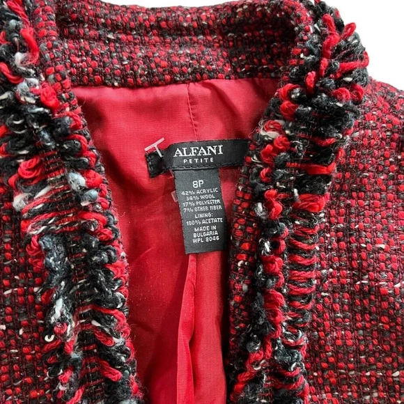 Alfani Red Tweed Cropped Jacket 8P - Picture 3 of 3
